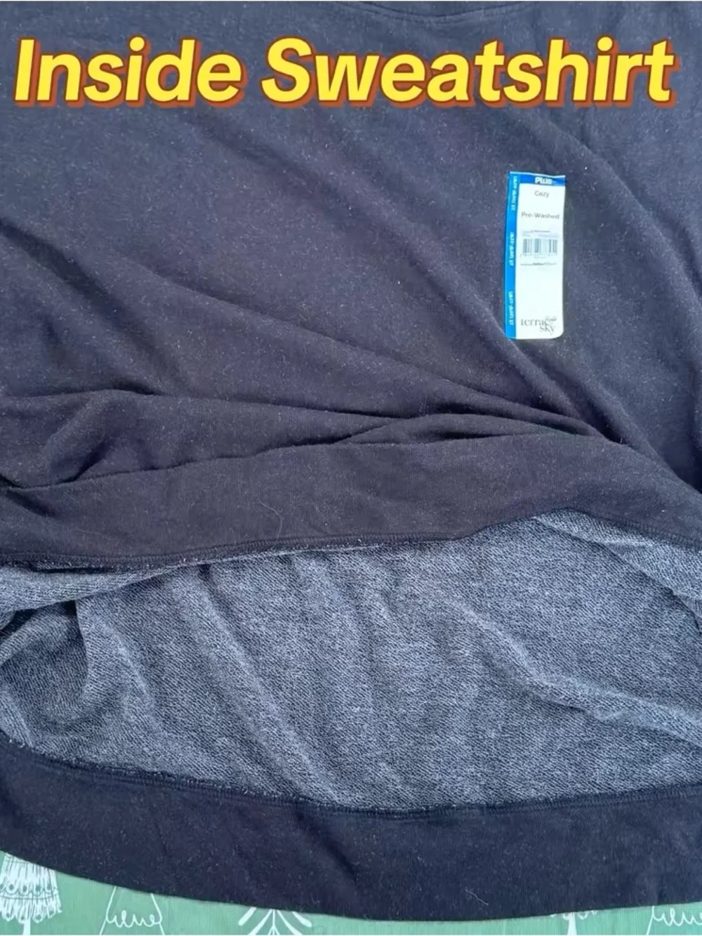 Terra & Sky Plus 2X 20W-22W Black Cozy Pre-Washed Sweatshirt French Terry NWT - Picture 9 of 13